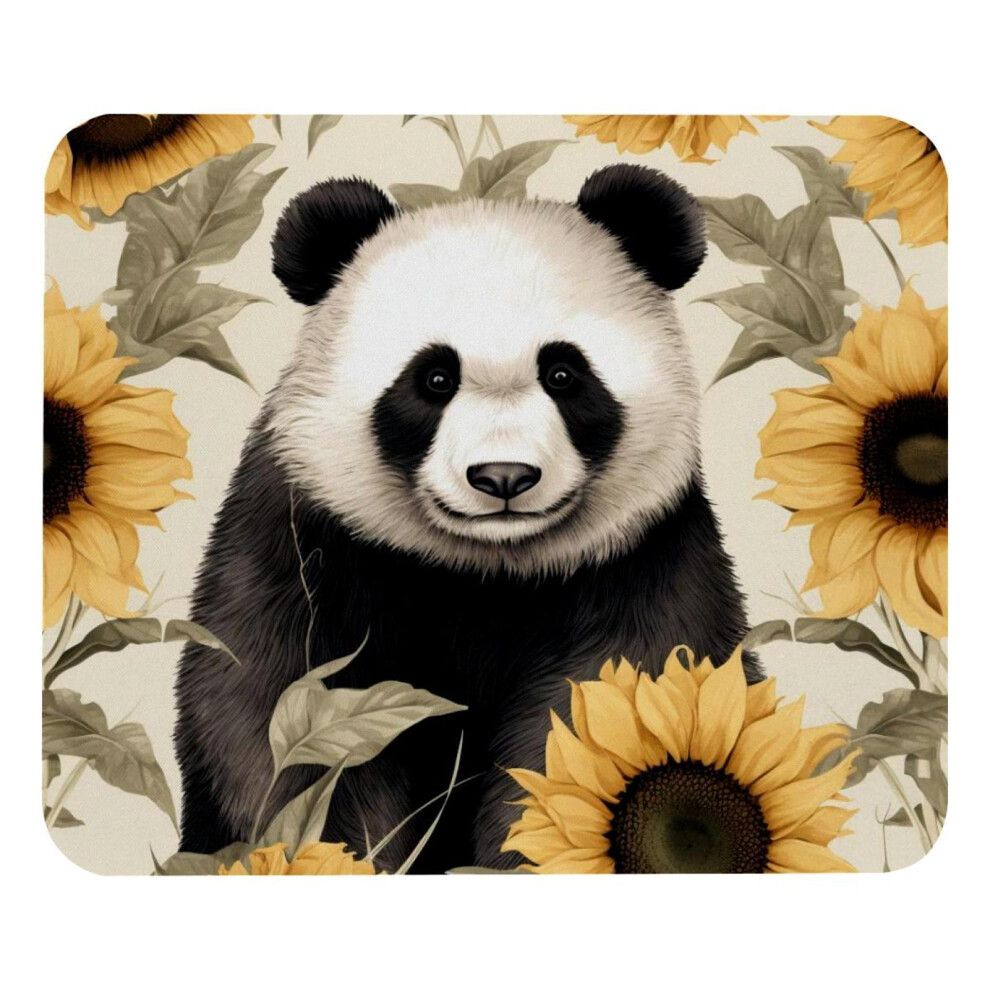 Panda Sunflower Pattern Square Mouse Pad, Computer Mousepad Cloth With Rubberized Base, 8.3X9.8in/21X25cm 9395123908847