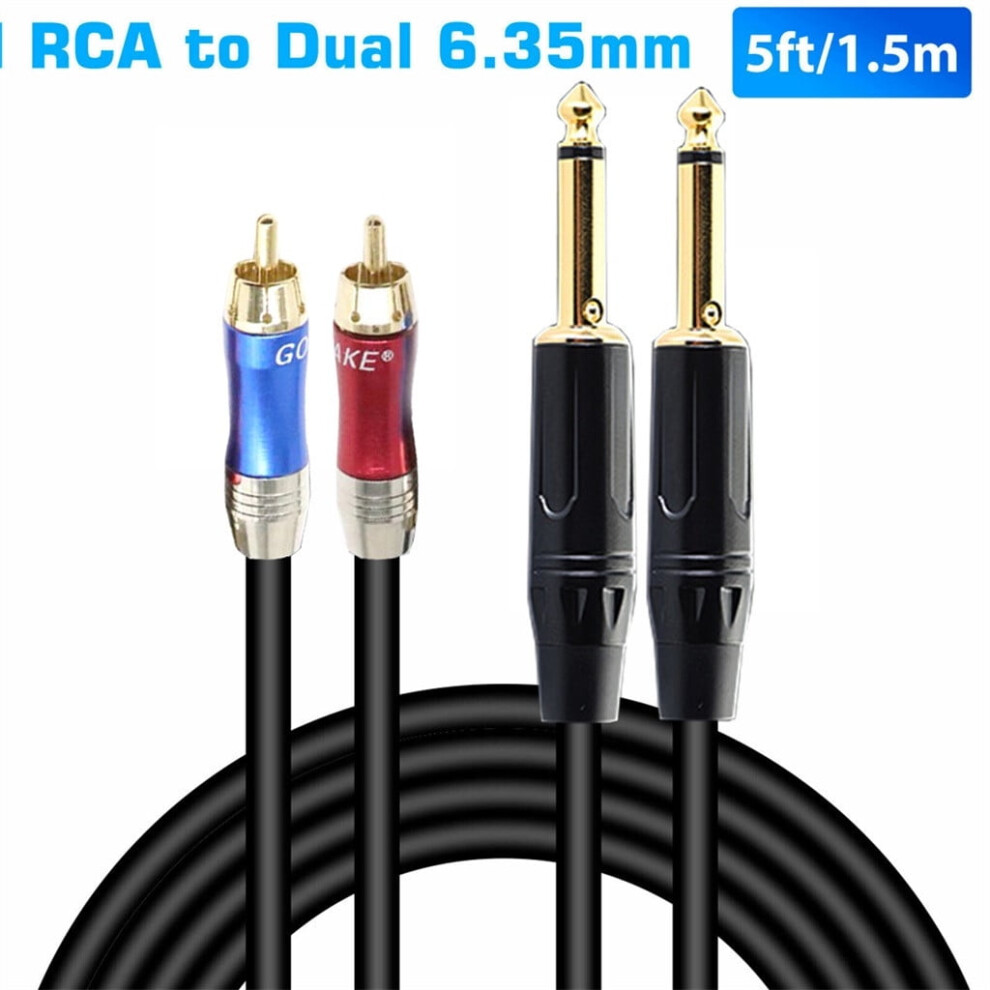 5Ft 1/4 Inch Trs Jack To Dual Rca Cable -Plated 6.35Mm To 2 Rca Stereo Audio Gold 9395123908908