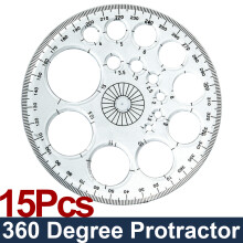 360 graden gradenboog cirkelliniaal, 15 stuks transparante plastic gradenboog radius 4,5 inch passer tekenliniaal sjabloon voor kantoor- en