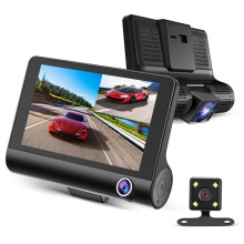 BFSAUHA Dash Cam fram och bak, 4" Full HD 170 vidvinkel med mörkerseende, parkeringsövervakning, loopinspelning, rörelsedetektering