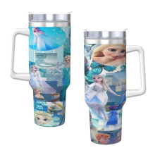 Frozen 40Oz Becher mit Griff und Strohhalm, auslaufsicherer Isolierbecher mit Deckel und Strohhalm aus Edelstahl, passend für Getränkehalter