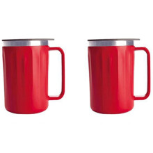 2 x 400 ml Kaffeebecher aus Edelstahl mit Henkel, tragbarer Thermobecher mit Deckel