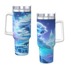 Frozen 40Oz Becher mit Griff und Strohhalm, auslaufsicherer Isolierbecher mit Deckel und Strohhalm aus Edelstahl, passend für Getränkehalter