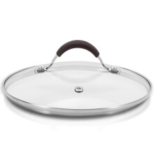 NutriChef Kochtopfdeckel 2,5 Liter – Durchsichtiger Deckel aus gehärtetem Glas, Edelstahlrand, Braun