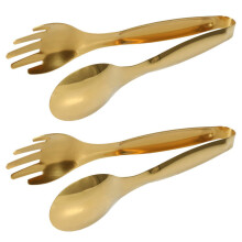 2x Edelstahl-Lebensmittelzangen, Goldfarben, Küchenutensilien, Buffet-Kochwerkzeuge, Grillzangen, Brotzange, Steakzange