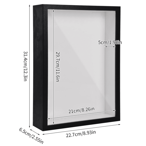 2X Shadow Box A4, 5CM Deep Box Photo Frame for Tabletop and Wall,3D Picture Frame Display Box Black 2