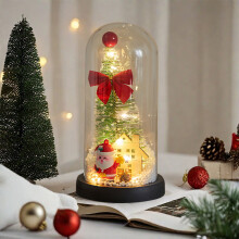 Mini-Weihnachtsbaum mit Beleuchtung, Glasimitat-Abdeckung, Schneefall-Effekt, Tischdekoration, passend zu Weihnachtsdeko-Angeboten
