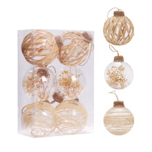 Kerstballen in rustieke Boheemse stijl, transparant linnen met strepen, onbreekbare hangende ornamenten, geschikt voor kerstboom en bruiloften.
