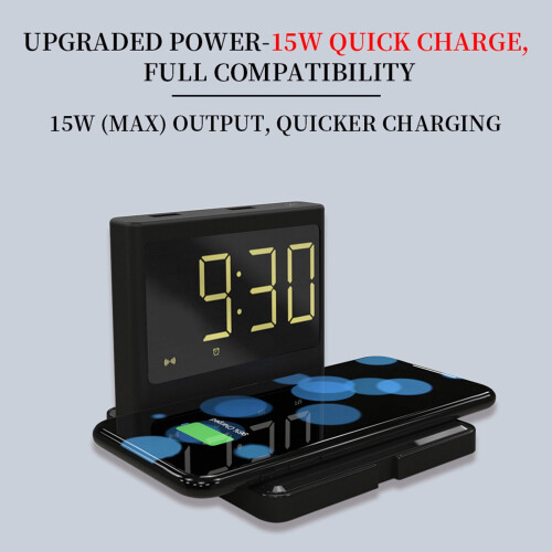 3NI1Clock15W Γρήγορος ασύρματος φορτιστής νυχτερινού φωτός Πολυλειτουργικός 1