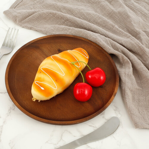 Pratos de Jantar Redondos de Madeira de Acácia NUAHRHY, 25 cm (10 polegadas), Leves e Inquebráveis, Ideais para Lanches, Sobremesas e como Presente 1