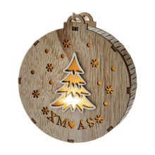 Ronde houten kerstboomhanger met lampjes, geschikt als kerstversiering, nieuwe kerstdecoratie 2024