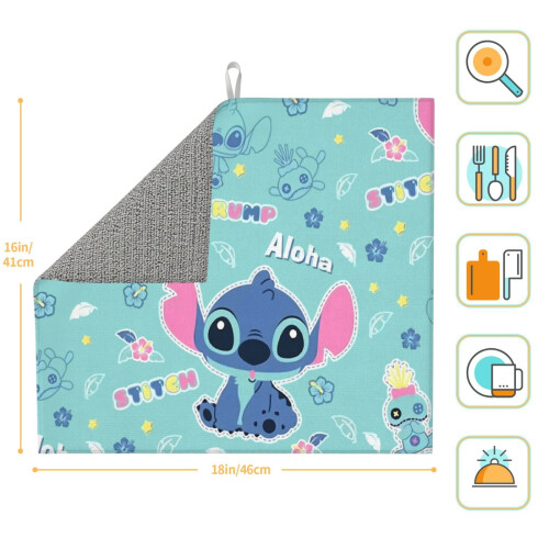 Πατάκι στεγνώματος πιάτων Stitch 24x18 ιντσών, απορροφητικό σουέτ με αντιολισθητική 2