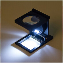 10x28mm lintestforstørrelsesglass med tre fold og LED, 10x linse, sinklegering, bærbar for reparasjon av tekstilsmykker, svart