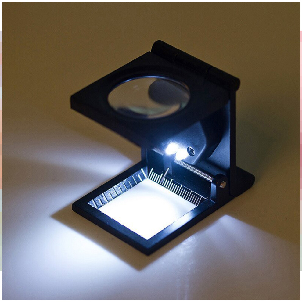 10x28mm Linen Test Tri-Fold Magnifier with LED, 10X Lens, Zinc Alloy, Portable for Textile Jewelry Repair, Black