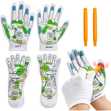 4 phíosa Tacar Uirlisí Stocaí agus Lámhainní Reflexology, Uirlisí Reflexology Spa Láimhe Suathaireacht agus Suathaireacht Coise le Slat