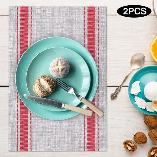 Delaman2Pcs Κόκκινα Τραπεζομάντηλα & Σουβέρ από PVC, Θερμομόνωση, Τραπεζομάντηλο, 1