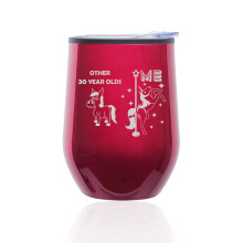 Wijntumbler zonder steel, koffiemok, reismok met deksel, 30 jaar oude superster eenhoorn, grappige 30e verjaardag (fuchsia)