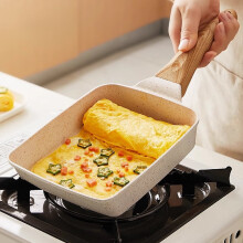 Omelette Pan, Non-Stick Egg Skillet, Rectangle Frying Pan with Wooden Handle