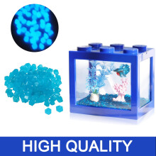 Betta Fish Tanks, Stackable 3/5 Gallon Mini Aquarium Kit with 300Pcs Luminous Cobblestones & Gravel, Blue Cube Tank for Seaweed Balls, Sea Monkeys