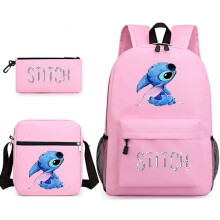 3-teiliges Set Stitch Rucksack Schulterrucksack Canvas PINK CC G