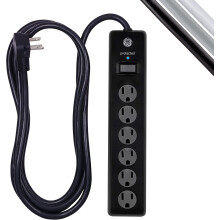 6-Outlet Sur Protector, 10 Ft Extension Cord, Power Strip, 600 Joules, Twist-to-Close Safety Covers, Protected