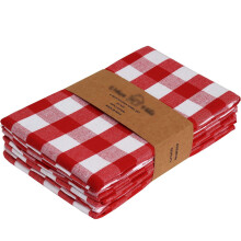 Kitchen Towels Set of 6, 28x18 Inches, 100% Cotton, Absorbent & Soft, Mitered Corners, Buffalo Checks Red/White Plaid