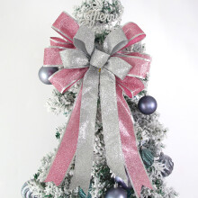 Kerstboomtopperstrik, 41 x 24 cm, glitterkransornament met lange slinger en lint met draadversteviging voor een landelijke kerstdecoratie