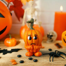 Honeeladyy Halloween Græskardekorationer Harpiksstatue med Uhyggelige Udtryk, 9,6 x 5 cm Figurer til Efterårsbord, Skrivebord, Hylde, Festdekoration