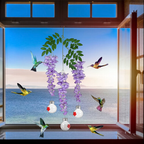 maxiaoxia Kunstig blåregnsblomst Blåregnsblomst Langgrenet Fuglefoderautomat Kolibrifoderautomater til udendørs ophængning 2