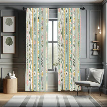 Ambesonne Bohém Függöny 2 Panel Szett, Pasztell Tavaszi Inspiráció Virágmintás, Pár - 61x213 cm, Halványkék Mustár és Rózsaszín