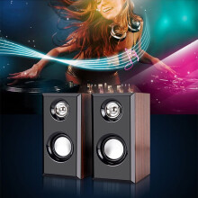 SUSUchens1Pair Computer Speakers USB Powered Surround Sound Wooden Desktop Loudspeakers for Laptop Black