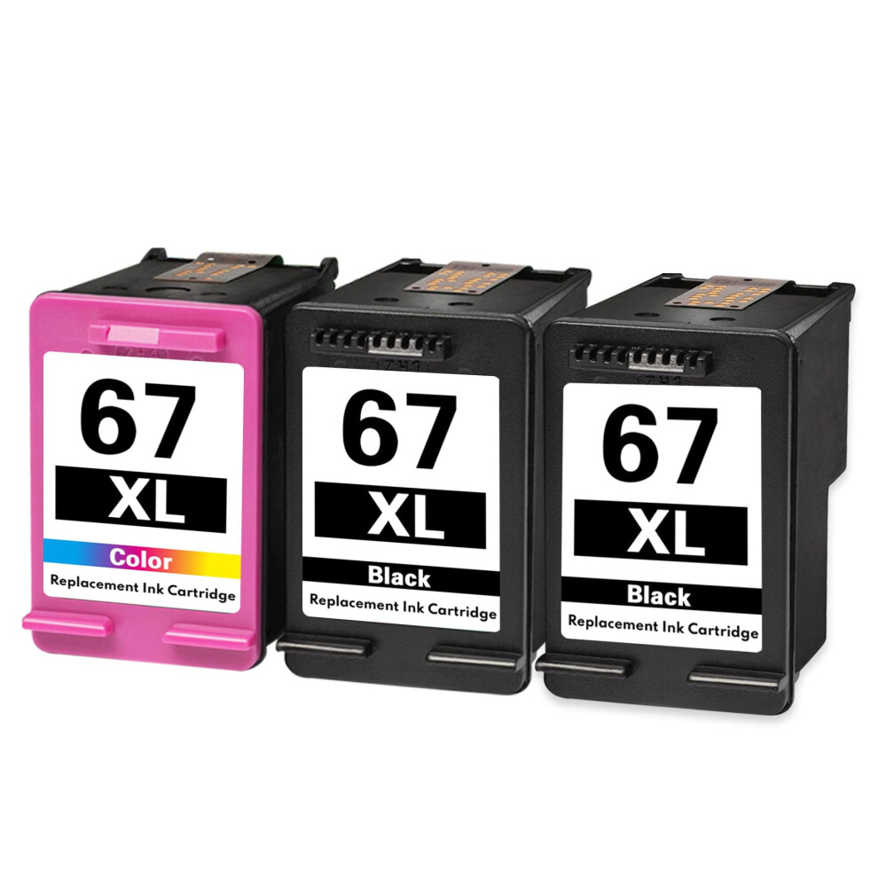 67Xl Ink Cartridge 3 Pack (2Bk/1Tricolor) - Compatible With Hp 67 For Envy 6010E 6030E 6455 6458, Deskjet 1255 2722 4122 4132 4155 9395123360867
