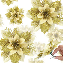 Kerstdecoratie in de uitverkoop! Giyblacko 25 stuks kunstmatige kerstbloemen met glitter en clips, kerstboomversiering.