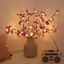 Doingart Phalaenopsis grenlys LED høj vasefyldning pilekviste lys til boligdekoration varm hvid batteridrevet 30 tommer 20 LED - lilla