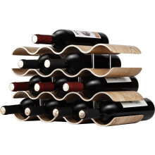 14-Bottle Countertop Wine Rack - 4-Tier Freestanding Wooden Wine Holder Stand - Wavy Wine Organizer for Kitchen, Bar, Cabinet