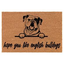 Welcome Doormat Coco Coir Door Mat Gift Hope You Like English Bulldogs Peeking English Bulldog (24" x 16")