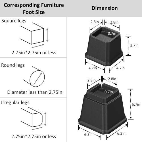 Elevadores de cama para móveis, resistentes, com alturas ajustáveis de 8, 5 ou 3 polegadas, suportam até 1.500 libras (aproximadamente 680 kg), 2