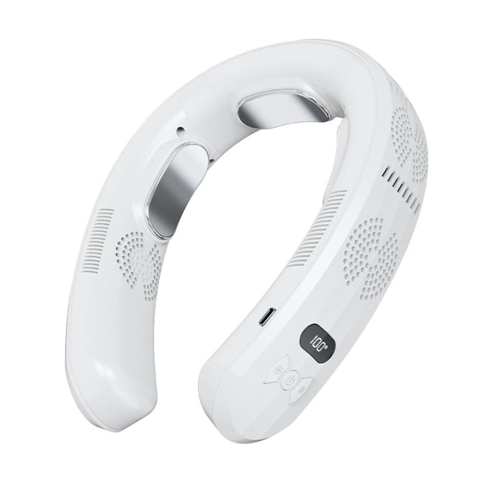 Rechargeable Bladeless Neck Fan With Dual Cooling And Heating For Summer And Winter Â White 9174973923763