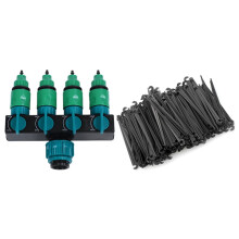 1 Set Gartenschlauchverteiler, Wasserrohr- und Wasserhahnverbinder & 1 Beutel mit 200 Bewässerungs-Tropfstützpfählen für 1/4-Zoll-Schläuche