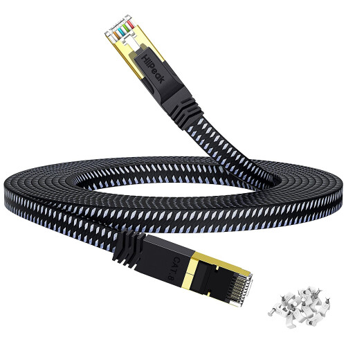Καλώδιο Ethernet Cat8, 15 πόδια, επίπεδο πλεγμένο καλώδιο Internet από νάιλον, καλώδιο LAN