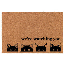 Welcome Doormat Coco Coir Door Mat Gift Peeking Cats We're Watching You Funny (24" x 16")