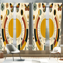Ambesonne Mid Century Modern 4-Panel Curtains, Boho Sun Moth, 56"x63", Pale Coffee Eggshell
