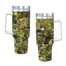 Shrek 40Oz Tumbler mit Henkel und Strohhalmdeckel, isolierter Edelstahl-Trinkbecher, Reisebecher, Becherhalter, Geschenkidee