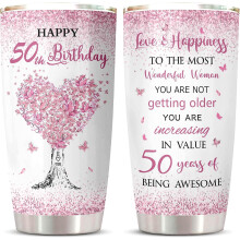 50th Birthday Gifts for Women Tumbler, 1973 Birthday Gifts for Her, 20oz Coffee Cup - Compatible with standard cup holders