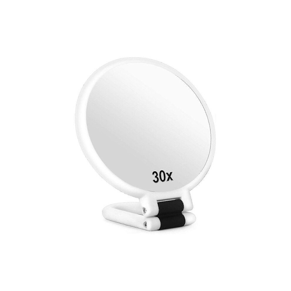 White 30X Magnifying Mirror Travel Handheld Mirrors With Handle - Double Sided Handheld Mirror With 1X 30X Magnification