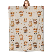 Couverture vache des Highlands mignonne, adorable jeté animal de ferme de dessin animé - Polaire douce et légère pour enfants, pique-nique,