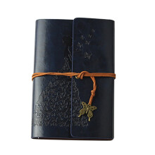 Taccuino retrò con cinturino in carta kraft, diario creativo portatile con farfalle, blu scuro - Idea regalo