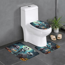 Ensemble de 3 tapis de bain en flanelle « L'Étrange Noël de Monsieur Jack », tapis de toilette et tapis de bain antidérapants en forme de U, 40
