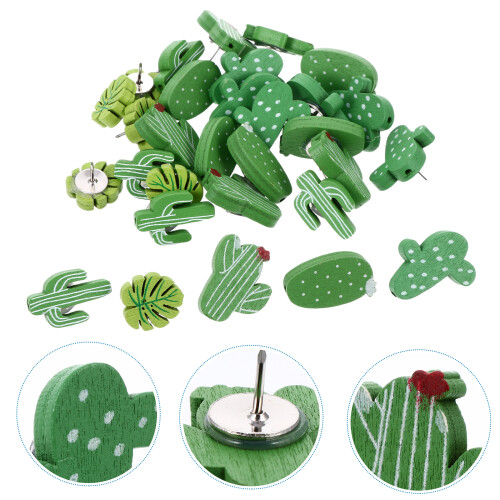 30Pcs Cactus Push Palm Leaf Push Wooden Pushpins Thumb Tacks 2