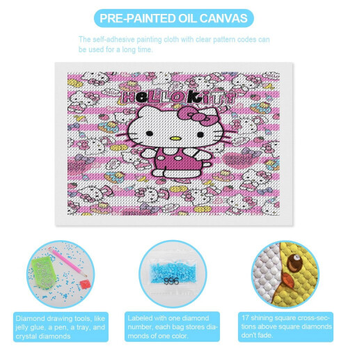 Κιτ ζωγραφικής Hello Kitty με διαμάντια για ενήλικες, πλήρες τρυπάνι5D DIY χειροτεχνία, 2